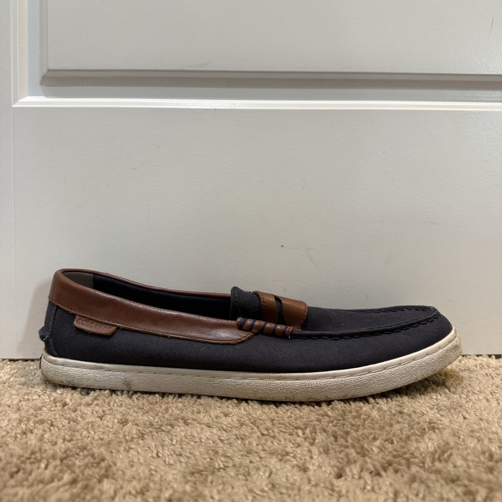 Cole Haan Mens 10.5 Blue Canvas Slip On Grand.OS Loafers C22001 Casual Shoes